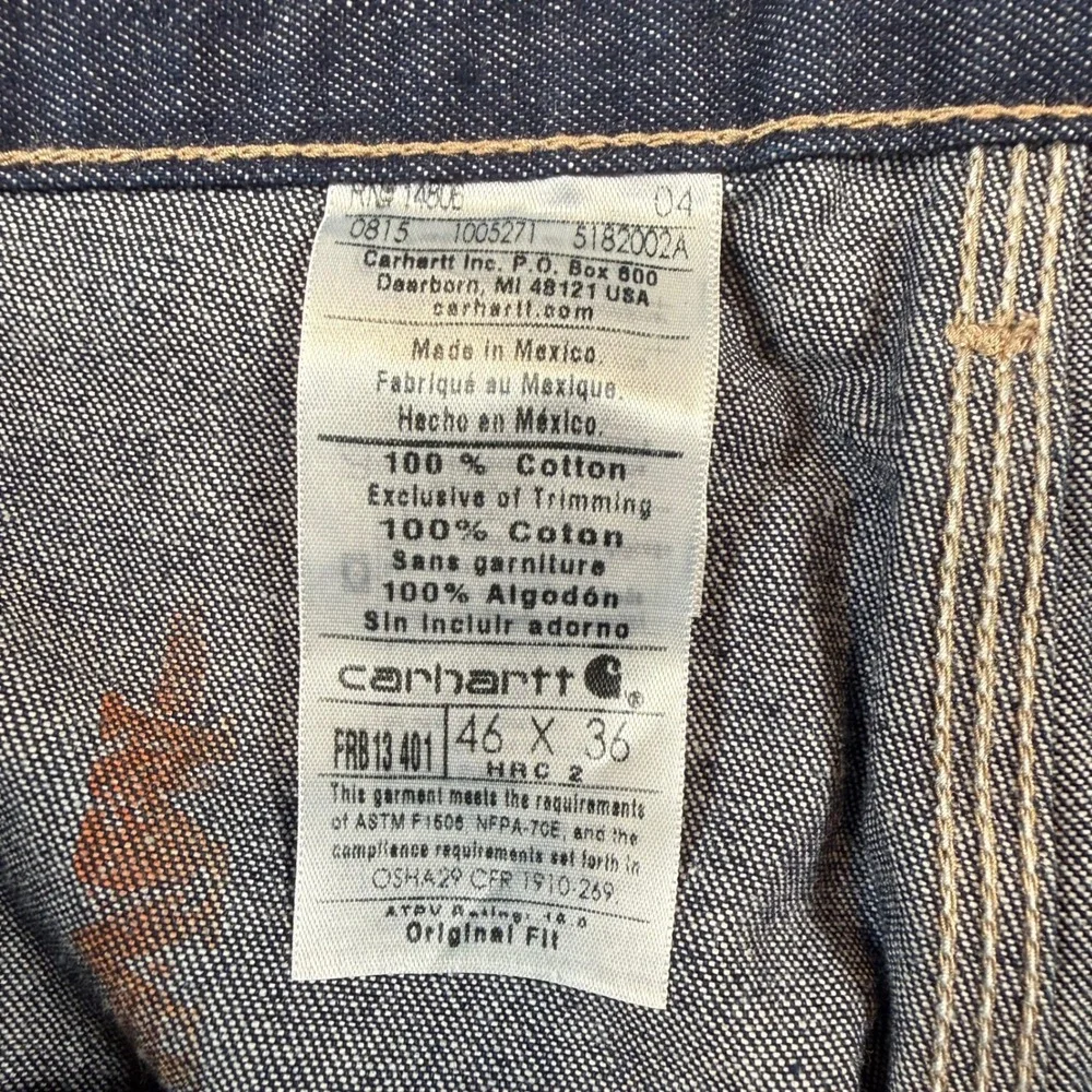 NEW Carhartt Dungaree Jeans Mens 46x36 Flame Resistant Original Fit‎ FRB13 401